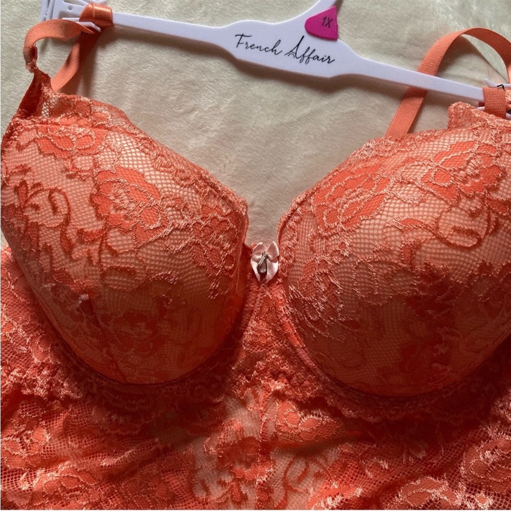 Lace Push-up Bodysuit Lingerie Teddy Orange Plus Size 1X
